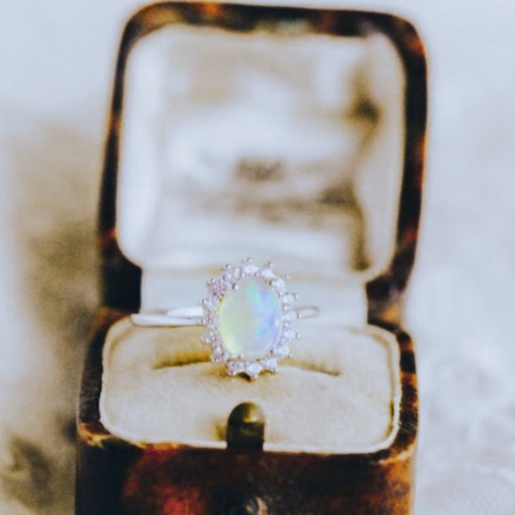 Opal Jewelry - Genuine Ethiopia Fire Opal and Diamond Halo Ring
